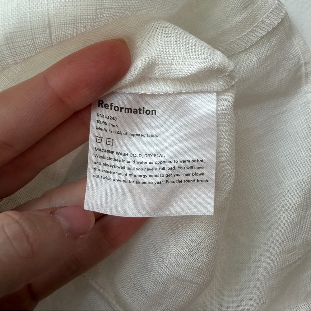 Reformation Tallulah White 100% Linen Button Up Front Top Large NWT - Picture 7 of 12